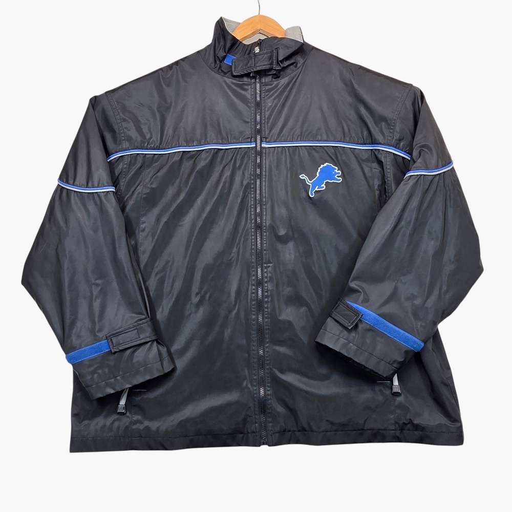 NFL Game Day Detroit Lions Jacket Mens XXL Black Full Zip Essex Mfg Windbreaker